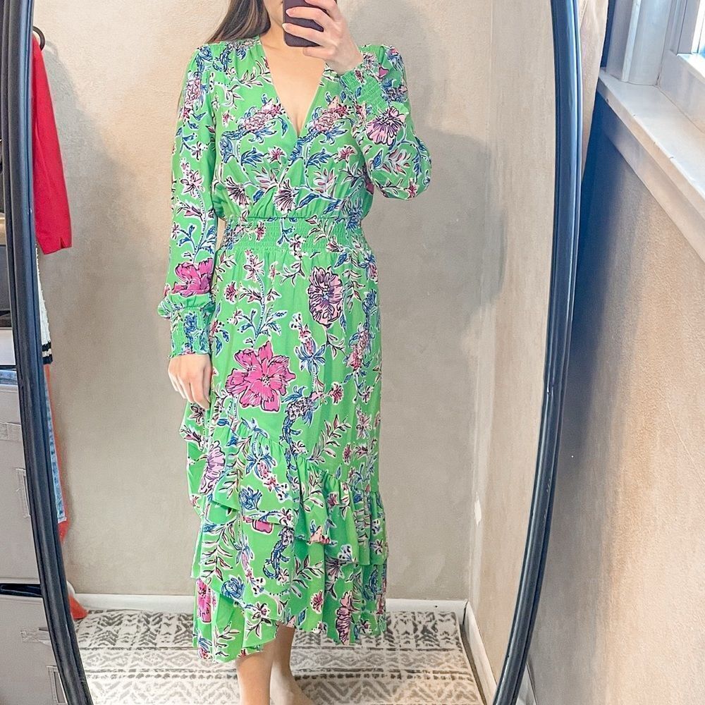Lilly Pulitzer Cristiana Stretch Midi Dress Green Floral 4 - Picture 9 of 9